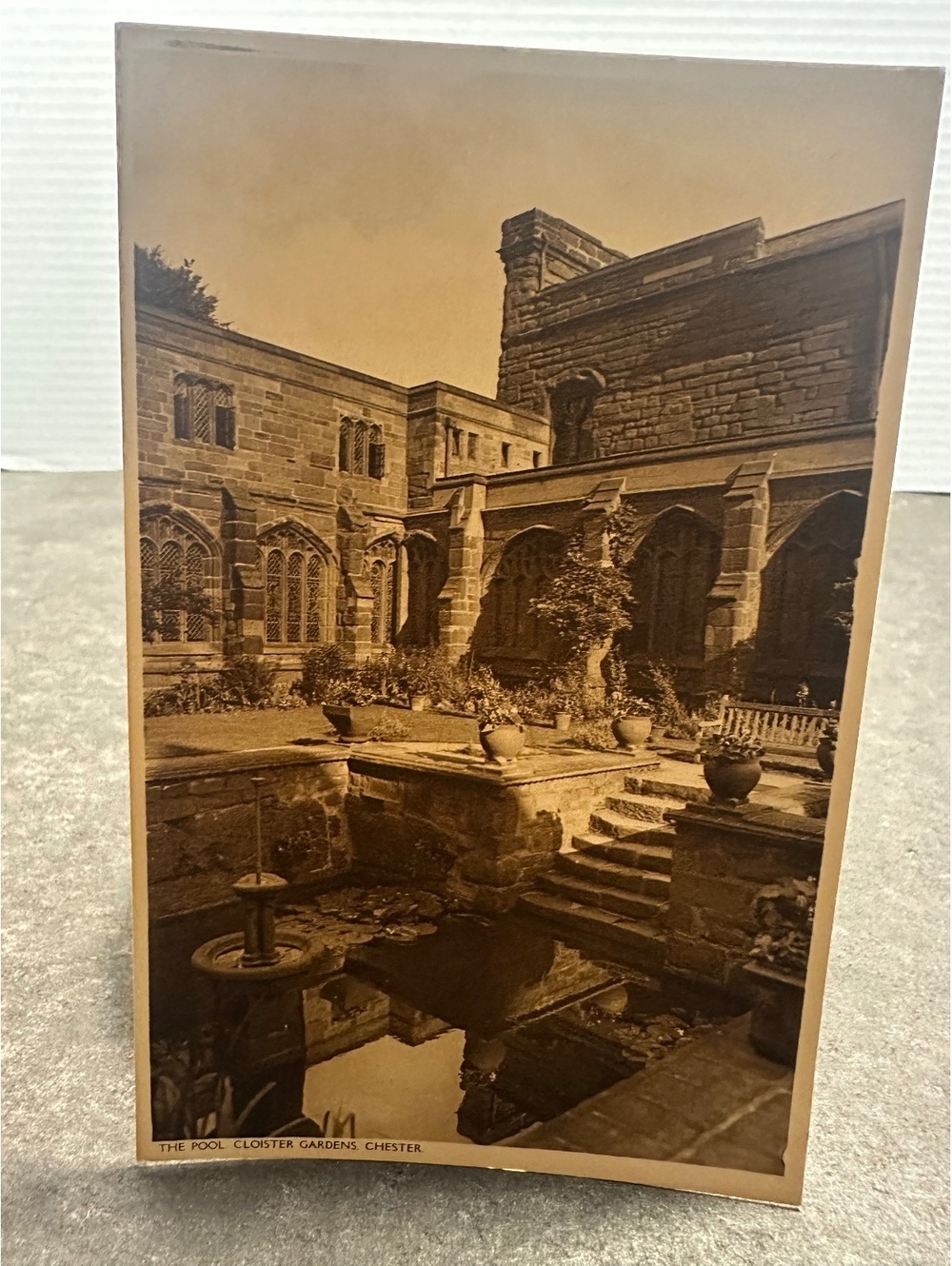 Vintage Chester England Postcard The Pool Cloister Gardens Sepia RPPC